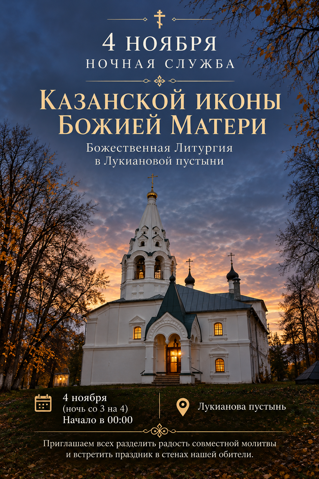 Ночная Литургия в праздник Казанской иконы Божией Матери